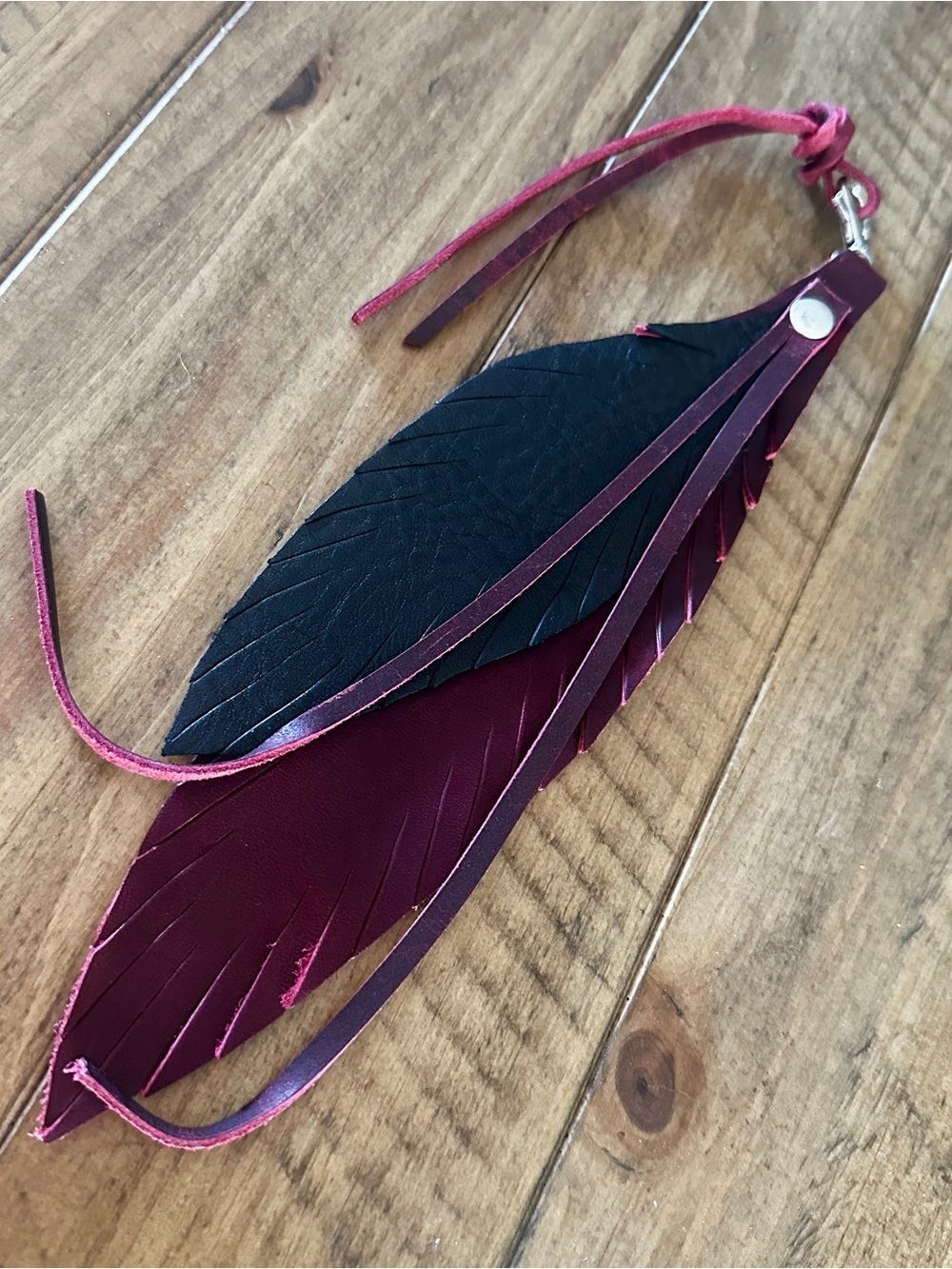 Double Feather Tassel Bag Charm Leather